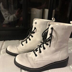 Women's White Lace-Up Boots